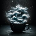 A storm and rough seas in a teacup and saucer at night Royalty Free Stock Photo