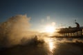 Storm at the sea and embankment street of Yalta city in Crimea in the morning on 24.10.2016. Big waves and tides wash Royalty Free Stock Photo