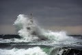 Storm in the Sea.Lighthouse in the port of Ahtopol, Black Sea, Bulgaria Royalty Free Stock Photo