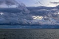 Storm at sea rain or clouds on sky Royalty Free Stock Photo
