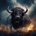 Storm Seeker - A buffalo standing strong amidst a tumultuous thunderstorm