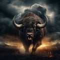 Storm Seeker - A buffalo standing strong amidst a tumultuous thunderstorm