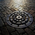 A storm sewer cover Royalty Free Stock Photo