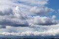 Storm sky, rainy clouds over horizon