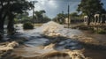 Storm Surge Engulfs Roads in Tropical Onslaught. Generative AI