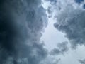 Before the storm, there was heavy rain. In the sky there are clouds covering. Lightning and strong winds The dark clouds looked Royalty Free Stock Photo