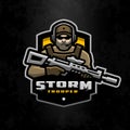 Storm trooper mascot, logo desing on a dark background.