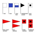 Storm warning flags icon set.