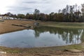 Storm water drainage pond on construction site Royalty Free Stock Photo