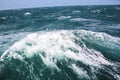 Storm waves in the world ocean. Kind of waves, crests, splashes, foam against the background of the sea and blue sky. Royalty Free Stock Photo