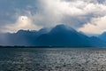 Storm, wind and rain on Geneva lake, Switzerland Royalty Free Stock Photo