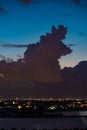 Silhouette of a tall storm cloud over a city