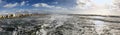 Stormful panorama with furious sea and stormy weather with dangerous big waves crashing powerful on the coast of Rome