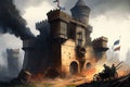 storming a castle with siege weaponry and battering rams, medieval warfare in its brutal glory