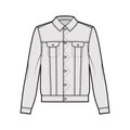 Stormrider denim jacket technical fashion illustration with flap pockets, button closure, classic collar, long sleeves Royalty Free Stock Photo