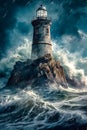 Storms Guardian A resolute lighthouse endures a raging sea and thunderous skies, guiding ships to safety