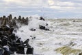 Stormy Baltic sea, port entrance breakwater, Liepaja, Latvia