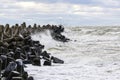 Stormy Baltic sea, port entrance breakwater, Liepaja, Latvia