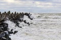 Stormy Baltic sea, port entrance breakwater, Liepaja, Latvia