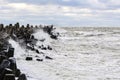 Stormy Baltic sea, port entrance breakwater, Liepaja, Latvia