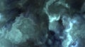 Stormy blue and cyan clouds in a nebula in space, slowly moving, forming and dissolving