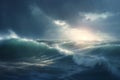 Stormy blue ocean wave. Generate Ai