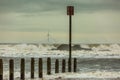 A stormy and blustery day at Blyth beach in Northumberland, as the waves batter the coast Royalty Free Stock Photo