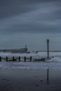 A stormy and blustery day at Blyth beach in Northumberland, as the waves batter the coast Royalty Free Stock Photo