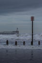 A stormy and blustery day at Blyth beach in Northumberland, as the waves batter the coast Royalty Free Stock Photo