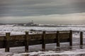 A stormy and blustery day at Blyth beach in Northumberland, as the waves batter the coast Royalty Free Stock Photo