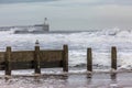 A stormy and blustery day at Blyth beach in Northumberland, as the waves batter the coast