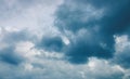 Stormy cloud on grey sky. Cloudscape photo background. Moody skyscape with rain cloud. Stormy cloudiness banner template