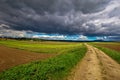 Stormy clouds above countryside road Royalty Free Stock Photo