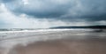 Stormy clouds above a sandy beach, panorama Royalty Free Stock Photo