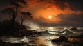 Seascape Painting With Storm Clouds And Waves