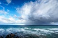 Stormy clouds and heavy rain on a sea Royalty Free Stock Photo