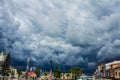 Stormy clouds over the city. Beautiful cityscape. Background. Royalty Free Stock Photo