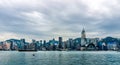 Stormy clouds over Hong Kong bay, city scyline Royalty Free Stock Photo