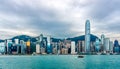 Stormy clouds over Hong Kong bay, city scyline Royalty Free Stock Photo