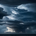 stormy clouds and rain with dramatic sky. The dark sky with heavy clouds converging and a violent storm before the rain.Bad or