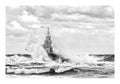 Stormy cloudy day. Dramatic sky and huge waves at the Lighthouse, Ahtopol, Bulgaria