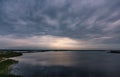 Stormy Cloudy Sky At Sunset Over The River Volga