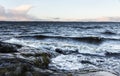 Stormy day next to lake in December in Finland Royalty Free Stock Photo