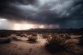 stormy desert landscape with lightning and rolling thunder