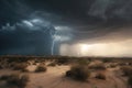 stormy desert sky with thunderclouds and lightning Royalty Free Stock Photo