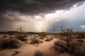 stormy desert sky with thunderclouds and lightning Royalty Free Stock Photo