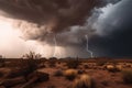 stormy desert sky with thunderclouds and lightning