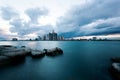 Stormy Detroit skyline view from Windsor, ON. Border cities Canada and Michigan, USA. Corporate buildings and Detroit Royalty Free Stock Photo