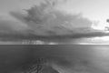 Stormy dramatic rainy seascape in Istria, Croatia. Black and white.