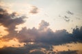 Stormy dramatic sky background with yellow red and orange clouds. Sunset skyline. Storm on the beach. Royalty Free Stock Photo